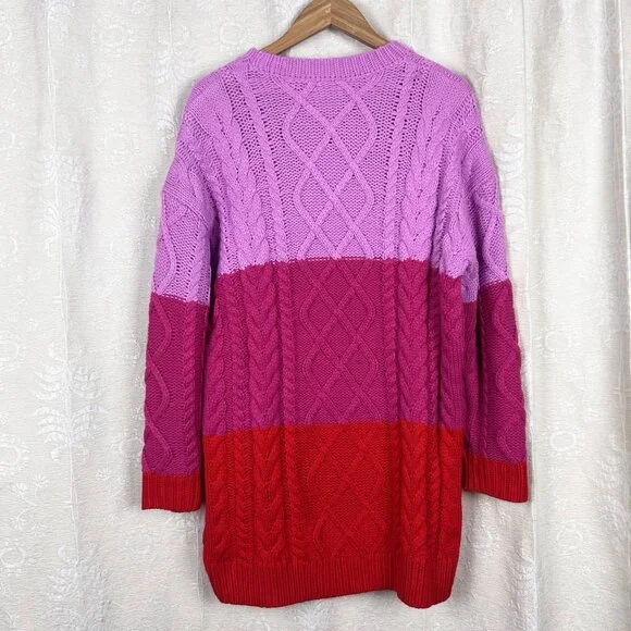 Hyacinth House Scarlett pink red colorblock chunky sweater dress Tuckernuck M - Picture 7 of 10
